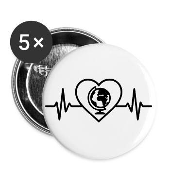 Herz-Reise-Globus - Buttons groß 56 mm (5er Pack) - Weiß - Vorne