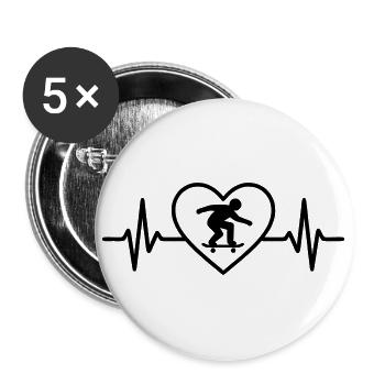 Skateboard Sport Skater Herz - Buttons groß 56 mm (5er Pack) - Weiß - Vorne