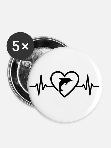 Delfin Meerestier Herz Delfin - Buttons groß 56 mm (5er Pack) - Weiß