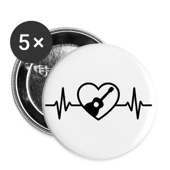Herz Gitarre Musiker - Buttons groß 56 mm (5er Pack) - Weiß - Vorne