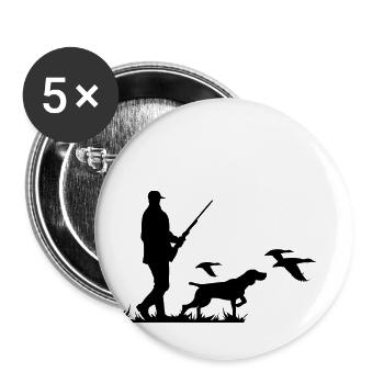 Jäger mit Hund, Flinte und Enten Silhouette - Buttons groß 56 mm (5er Pack) - Weiß - Vorne