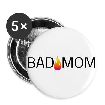 Bad Mom Schriftzug Logo Flamme - Buttons groß 56 mm (5er Pack) - Weiß - Vorne