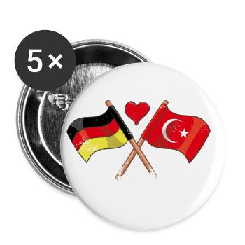 J'aime la Turquie drapeau de l'Allemagne drapeau coeur - Lot de 5 grands badges (56 mm) - blanc - Devant