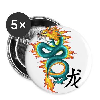 Drache - Long - Buttons groß 56 mm (5er Pack) - Weiß - Vorne