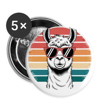 Retro Style Llama Sunglasses Funny Summer Alpaca - Buttons large 2.2''/56 mm (5-pack) - white - Front