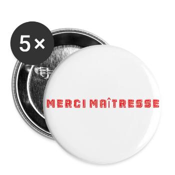 MERCI. THANKS. THANK YOU. ANNIVERSAIRE. NAISSANCE. - Lot de 5 grands badges (56 mm) - blanc - Devant