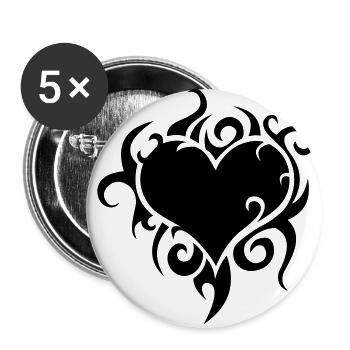 Herz Flammen - Buttons groß 56 mm (5er Pack) - Weiß - Vorne