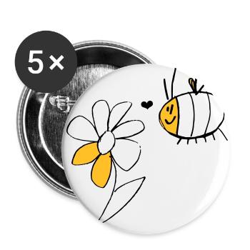 Biene und Blume - Buttons groß 56 mm (5er Pack) - Weiß - Vorne