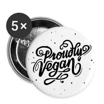 Proudly Vegan Vintage White - Buttons groß 56 mm (5er Pack) - Weiß - Vorne