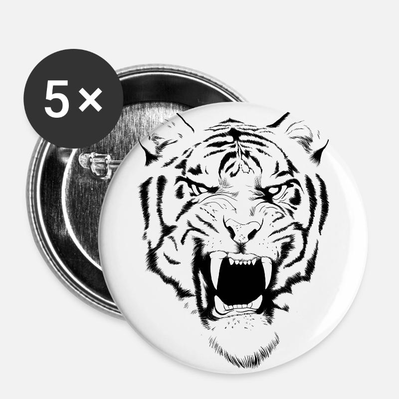 tiger design - Buttons large 2.2''/56 mm (5-pack) - white