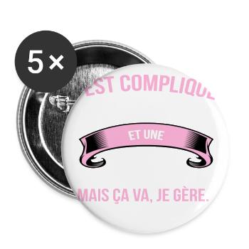 Nadine - Lot de 5 grands badges (56 mm) - blanc - Devant