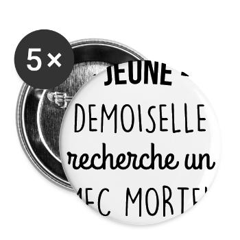 jeune demoiselle recherche un mec mortel - Lot de 5 grands badges (56 mm) - blanc - Devant