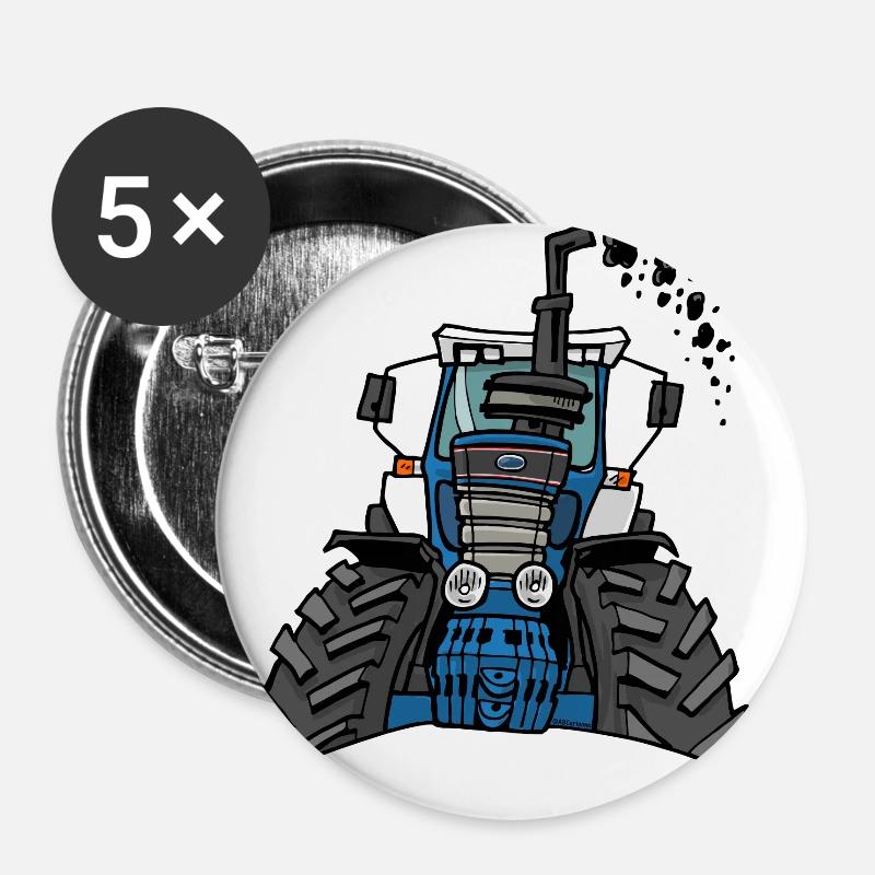 0538 blue tractor - Buttons large 2.2''/56 mm (5-pack) - white