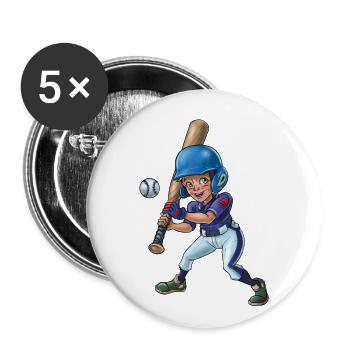Kleiner Baseballspieler - Buttons groß 56 mm (5er Pack) - Weiß - Vorne