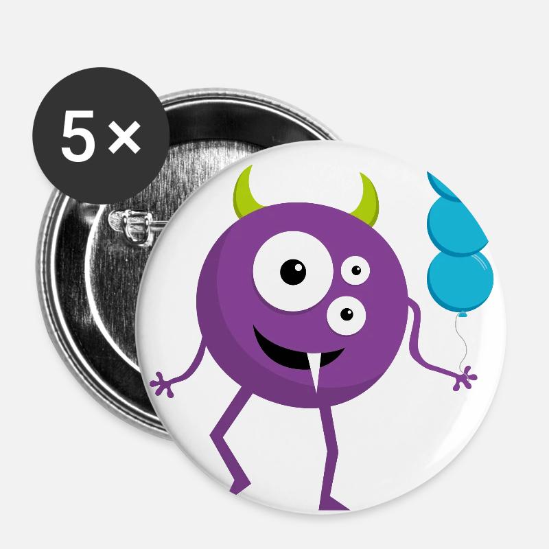 Fun Monster with Balloons - Buttons large 2.2''/56 mm (5-pack) - white
