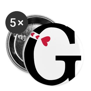 Capital letter G with hearts - Buttons large 2.2''/56 mm (5-pack) - white - Front