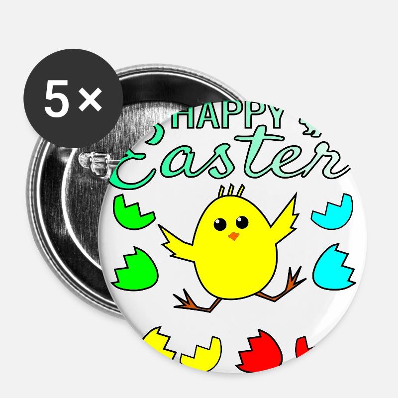 Happy Easter chick - Buttons large 2.2''/56 mm (5-pack) - white
