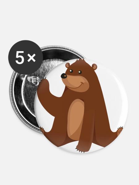 Braunbär - Buttons groß 56 mm (5er Pack) - Weiß
