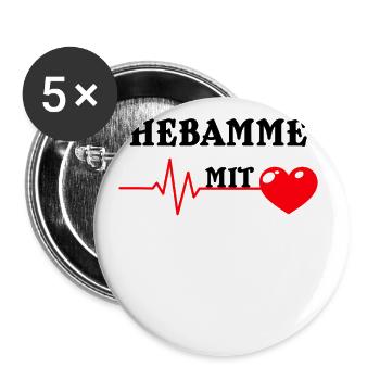 Hebamme mit Herz Midwife Pflegekräfte Geburtshilfe - Buttons groß 56 mm (5er Pack) - Weiß - Vorne