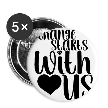 Frase - Veränderung beginnt bei uns - Corazón - Buttons groß 56 mm (5er Pack) - Weiß - Vorne