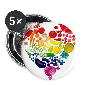 Vegan Heart Vegetable Fruit - Cooking Healthy Eating - Buttons large 2.2''/56 mm (5-pack) - white - Front