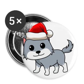 Wolf Comic Weihnachten - Buttons groß 56 mm (5er Pack) - Weiß - Vorne