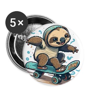 Faultier Skateboarder - Buttons groß 56 mm (5er Pack) - Weiß - Vorne
