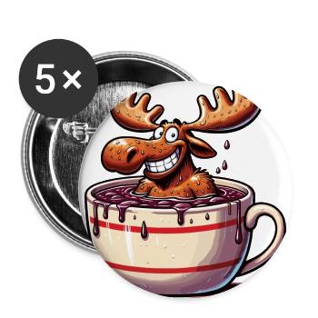 Moose reindeer bathes in cup of hot chocolate - Buttons large 2.2''/56 mm (5-pack) - white - Front