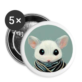 Small white mouse with scarf in a circle - Buttons large 2.2''/56 mm (5-pack) - white - Front
