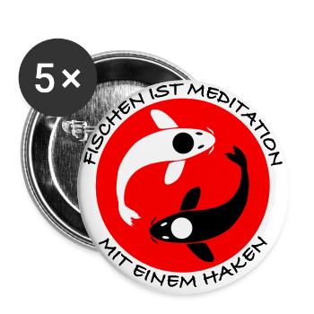 Fischen ist Meditation mit einem Haken. Yin & Yang - Buttons groß 56 mm (5er Pack) - Weiß - Vorne