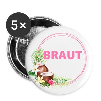 TEAM BRAUT! Tropisch Kreis personalisierbar - Buttons groß 56 mm (5er Pack) - Weiß - Vorne