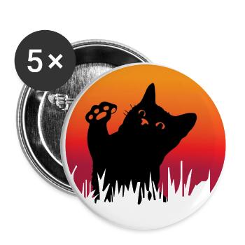 Niedliche Katze - schwarze Katze - Buttons groß 56 mm (5er Pack) - Weiß - Vorne
