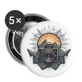 Logo de caméra rétro cool - Lot de 5 grands badges (56 mm) - blanc - Devant