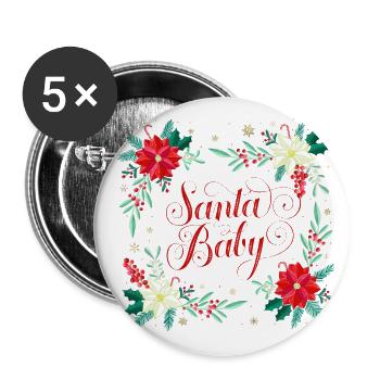 Père Noël, Bébé, Joyeux Noël - Lot de 5 grands badges (56 mm) - blanc - Devant