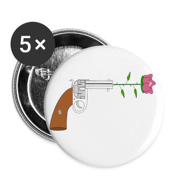 Frieden pistol rose no war flower power peace colt - Buttons groß 56 mm (5er Pack) - Weiß - Vorne