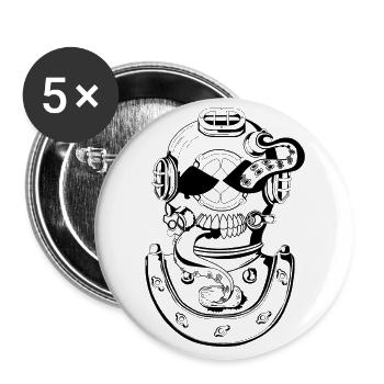 Diver Diving Diver Diving Sport Deep Sea Skull - Buttons large 2.2''/56 mm (5-pack) - white - Front