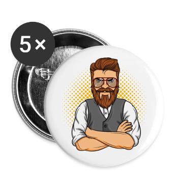 Hipster. Style. Bart. Mann. Shirt. Geschenkidee - Buttons groß 56 mm (5er Pack) - Weiß - Vorne