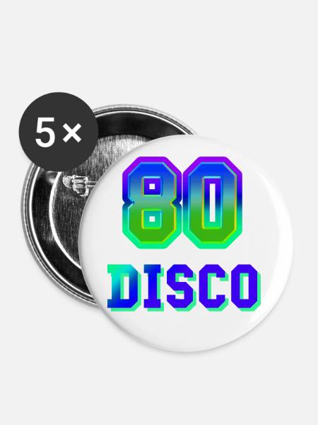 80er Disco - Buttons groß 56 mm (5er Pack) - Weiß