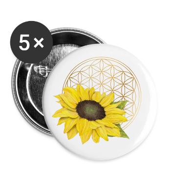 Blume des Lebens - Buttons groß 56 mm (5er Pack) - Weiß - Vorne