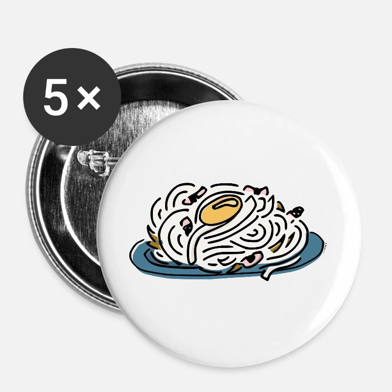 Carbonara Nudeln - Buttons groß 56 mm (5er Pack) - Weiß