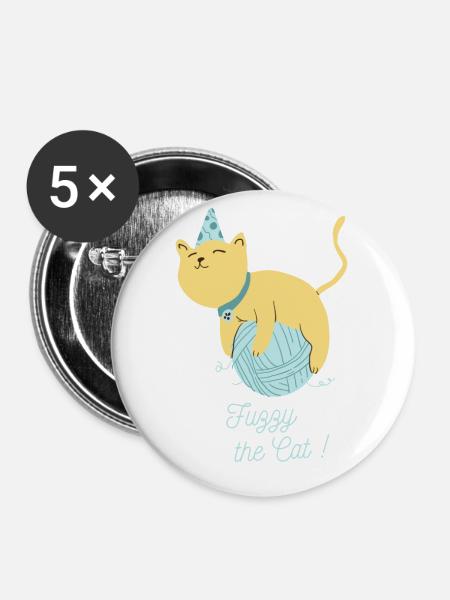 Fuzzy die süße Katze - Buttons groß 56 mm (5er Pack) - Weiß
