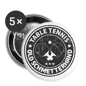 Old Schmetterhand Table Tennis Tischtennis Spruch - Buttons groß 56 mm (5er Pack) - Weiß - Vorne