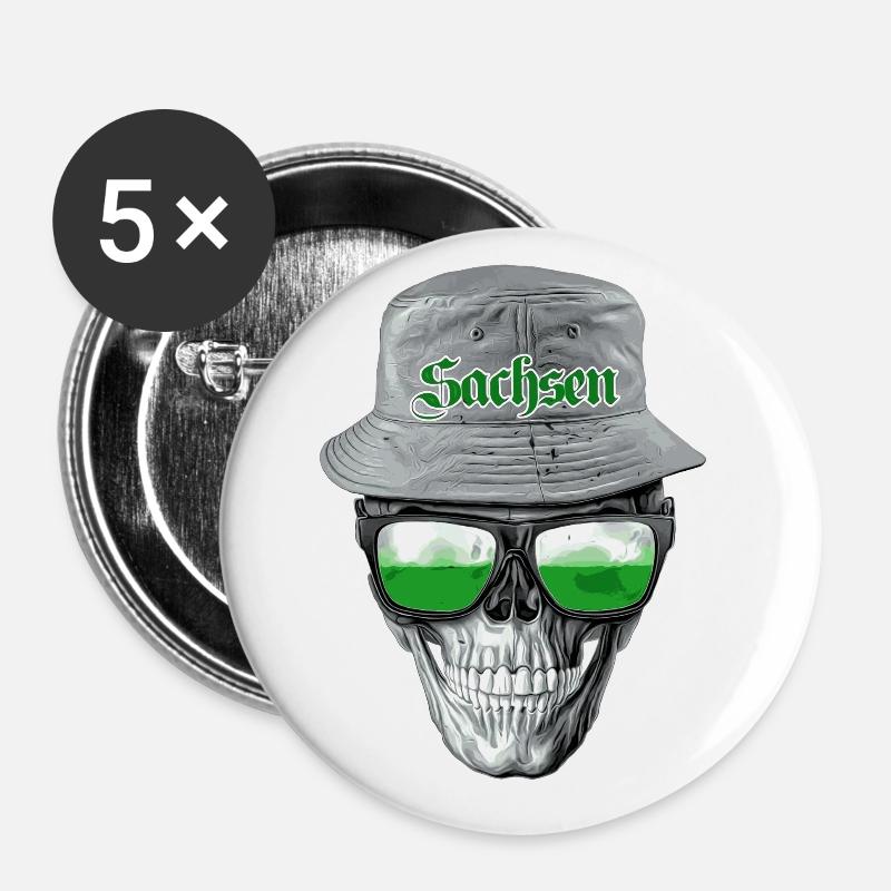 Sachsen Skull - Buttons groß 56 mm (5er Pack) - Weiß