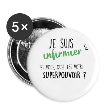 je suis infirmier - Lot de 5 grands badges (56 mm) - blanc - Devant