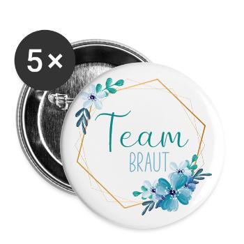 Blue Flowers - Team Bride - 13 - Buttons large 2.2''/56 mm (5-pack) - white - Front