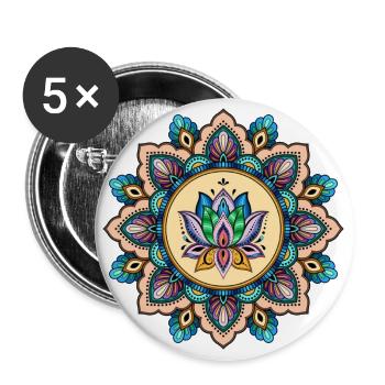 Lotus flower, Mandala sticker - Buttons large 2.2''/56 mm (5-pack) - white - Front