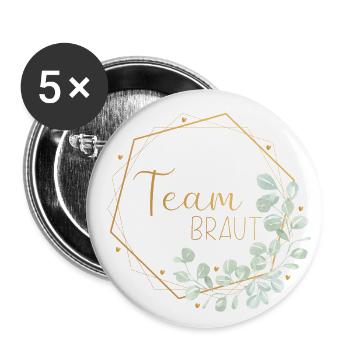 Eukalyptus Herz Mint - Team Braut - 3 - Buttons groß 56 mm (5er Pack) - Weiß - Vorne