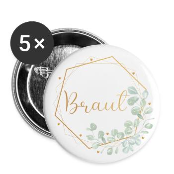 Eukalyptus Herz Mint - Braut - 3 - Buttons groß 56 mm (5er Pack) - Weiß - Vorne