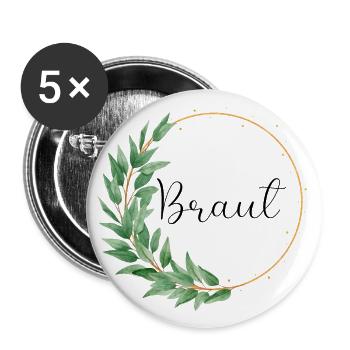 Eukalyptus Grün - Braut - 2 - Buttons groß 56 mm (5er Pack) - Weiß - Vorne