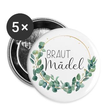 Eukalyptus Hochzeit - Brautmädel - 1 - Buttons groß 56 mm (5er Pack) - Weiß - Vorne